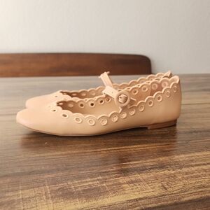 Larroude Blair Broderie Tan Leather Ballet Flats 8 Shoes